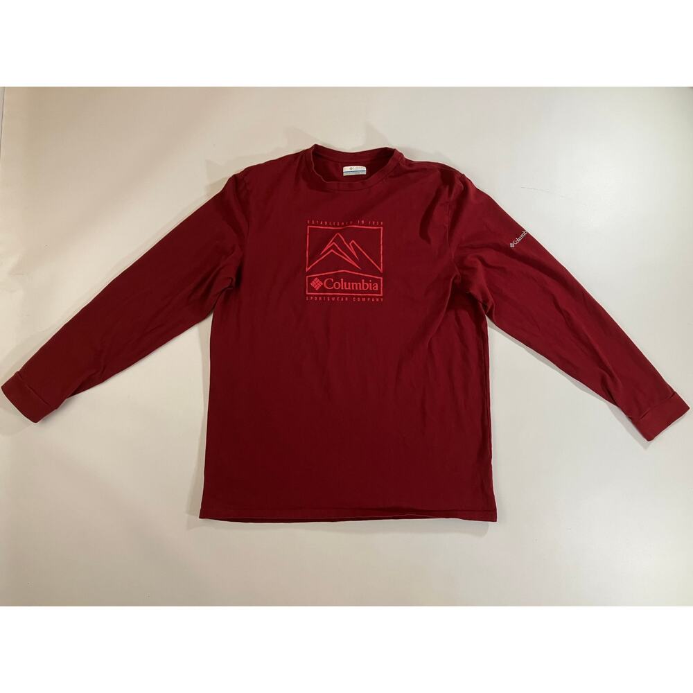 Title: Columbia Sportswear Men’s XL Red Mountain Logo Long Sleeve T-Shirt Cotton